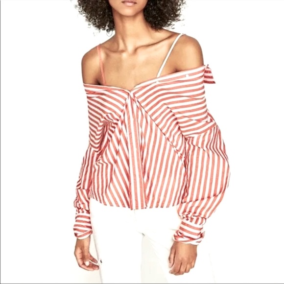 ZARA Multifunctional Shirt Striped Cold Shoulder - Picture 2 of 4